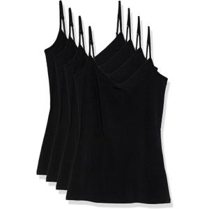 Amazon Essentials Women's Slim-Fit Knit V-Neck Layering Cami , Pack of 4, Black, X-Small
