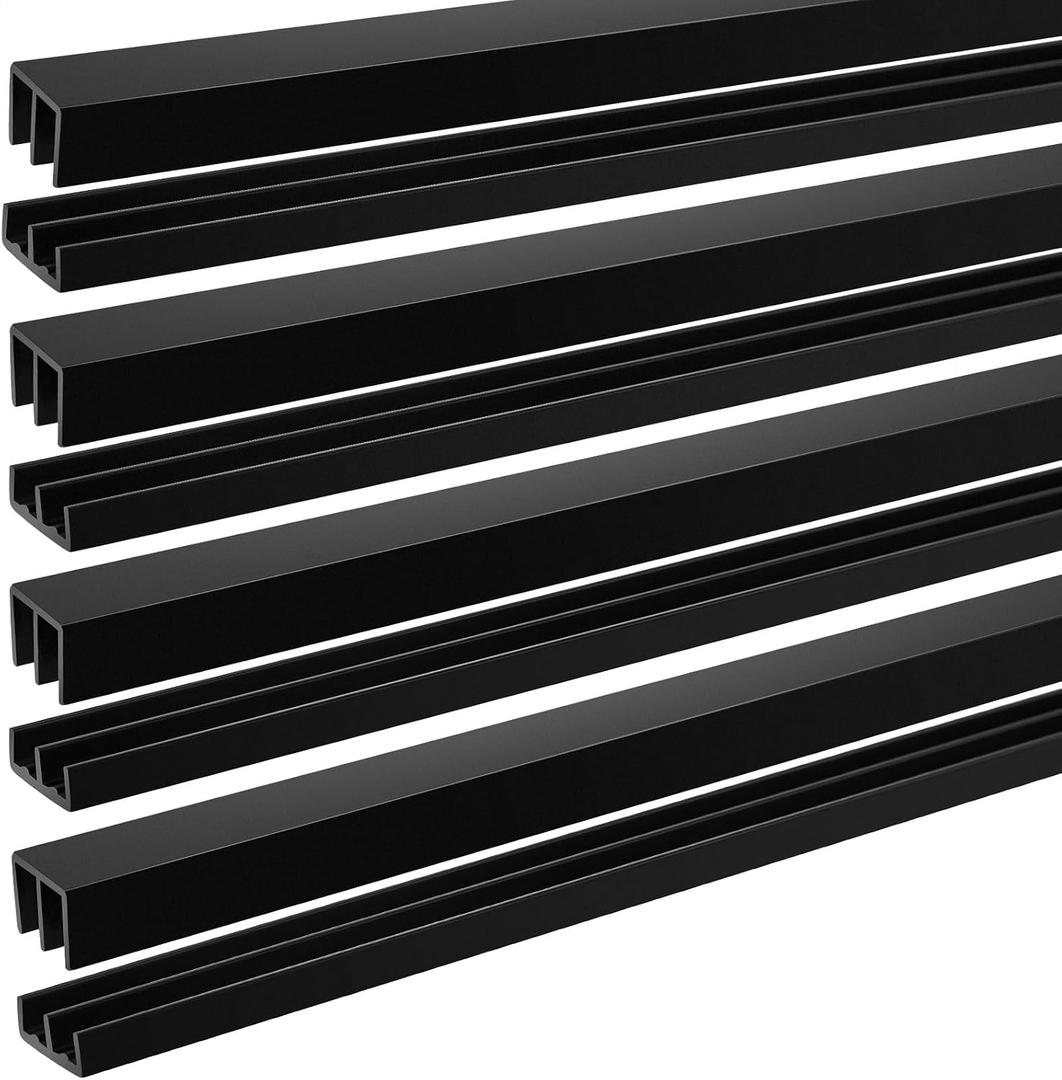 Landical 4 Sets 4 ft Long Plastic Sliding Cabinet Door Track Hardware Set for 1/4" Thick Panels Glass Window Cabinet Door Track for Sliding Closet Doors, Easy Quick Installation (Black)