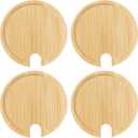 uxcell 4Pcs Bamboo Cup Lid with Spoon Hole 2.91 Inch, Wooden Cup Cover Seasoning Jar Mug Cover Coffee Mug Cover Tea Glass Cup Lid Wooden Canning Jar Lids (3.19 Inch)