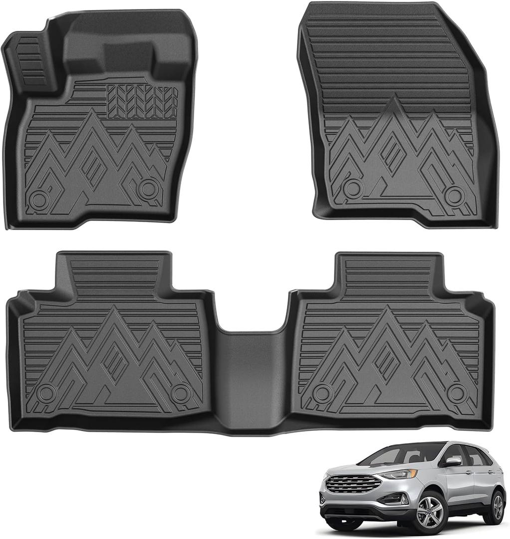 Powerty Floor Mats for 2015-2024 Ford Edge All Weather 3D TPE Anti-Slip Car Liners for 1st & 2nd Row Accessories