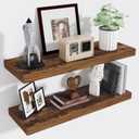 Fun Memories Floating Shelves for Wall, 32 Inch Long Floating Shelves Set of 2, 32 x 10 Wooden Shelves for Wall, Large Storage Shelves, Hanging Shelves for Bathroom Kitchen Bedroom, Rustic Brown (31.5W x 9.8D x 1.5H, Set of 2)