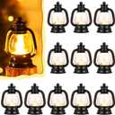 Ferraycle 12 Pcs Mini Lantern Decor 4 Inch Western Lantern Table Centerpiece Small Vintage Camping Hanging Lamp Ornaments Bulk for Cowboy Cowgirl Wedding Halloween Christmas (4 Inch,Black)