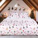 HITIME 100% Polyester Printed Christmas Duvet Cover Set - Queen Size 3 Piece Lightweight & Breathable Bedding Set, Soft Microfiber Comforter Cover with Zipper Closure, Christmas Deer