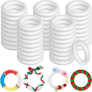 Juexica 24 Pcs 5.8 Inch Foam Wreath Forms for Crafts Foam Circles Ring Small Wreath Polystyrene Ring for Wedding Home Flower Projects DIY Arts Crafts Supplies Christmas Decorations
