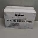 Festiva 350Pcs Rose Gold Plastic Plates - Clear Rose Gold Disposable Dinnerware Sets for 50Guests include 100 Plates 50 Cups 50Plastic Cutlery 50Napkins for Party&Wedding& Mother's Day