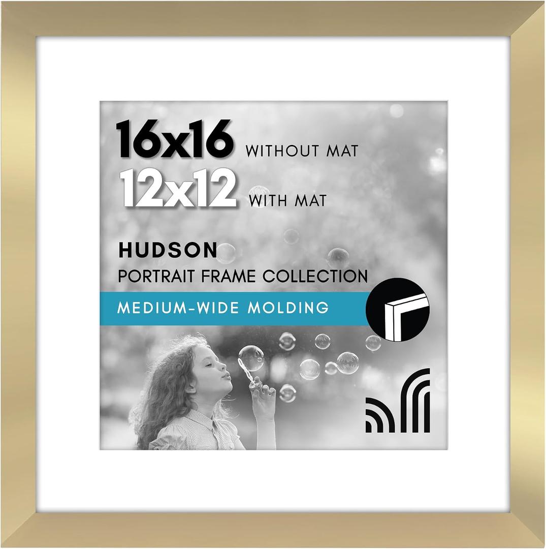 Americanflat 16x16 Picture Frame - Matted to 12x12 - Engineered Wood - Gold