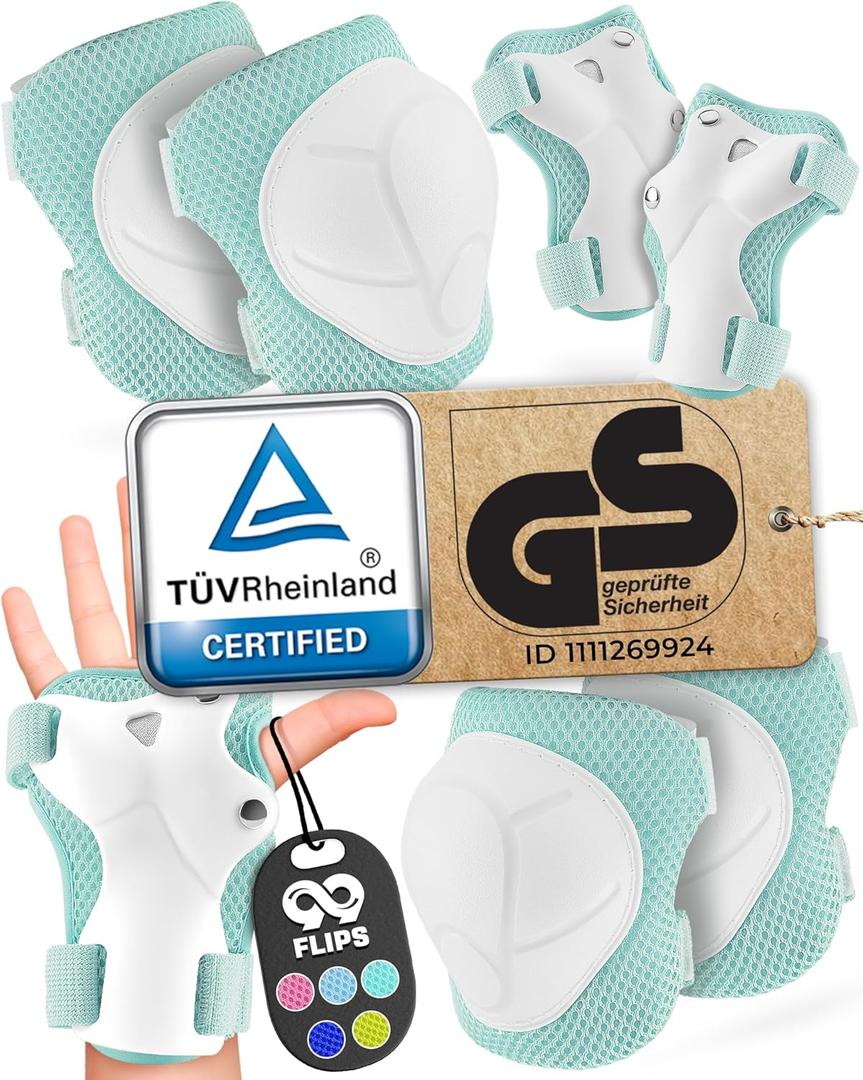 99FLIPS 6pcs Complete Set 3-12 Years- Knee Pads Elbow Pads and Wrist Guards for Kids and Toddler - Light Blue (MINT)