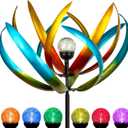 Solar Wind Spinner Outdoor Metal - Large Kinetic Garden Wind Spinners with Solar LED Lights, Waterproof Butterfly Yard Art Sculptures & Spinners for Patio, Lawn, Pathway, Backyard