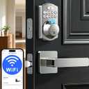 Veise VE012W-L Built-in Wi-Fi Fingerprint Smart Lock with Lever Handle Set, App Remote Control, Keyless Entry for Front Door, Deadbolt Digital Backlit Keypad, Voice Assistant, Auto Lock, Satin Nickel