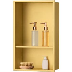 SaniteModar Shower Niche, Stainless Steel Shower Niche No Tile Needed, Recessed for Bathroom Storage (Brushed Gold, 18" x 12" Double)