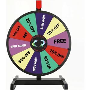 15 inch Tabletop Spinning Prize Wheel with Durable Base Stand, 10 Slots Spin Wheel for Prizes Spinner with Dry Erase Markers and Eraser for Classroom Carnival Trade Show Party Game