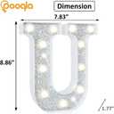 2 x Pooqla Light Up Letters, LED Marquee Letters for Silver Birthday Decorations, Battery Powered Night Light Teenager Girl Room Decor, Gift for Girls Boys Wedding Bedroom Christmas Party Decor, Letter U