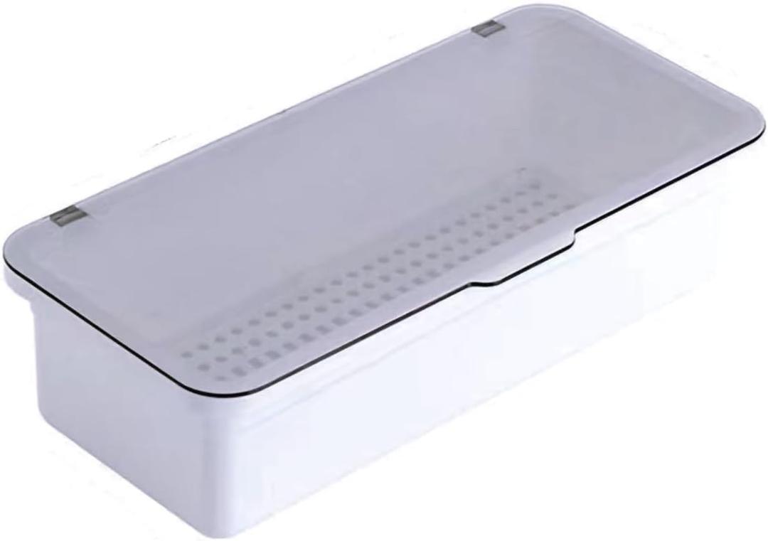 Flatware Tray with Lid and Drainer,Silverware Tray Kitchen Dinnerware Holder and Utensil Storage Container for Flatware and Silverware (White), 10.63"L x 4.72"W x 2.76"H