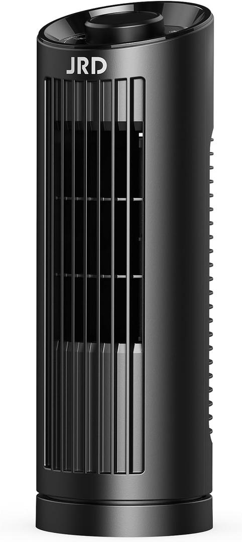 JRD 13'' Tower Fan with 80 Oscillating, 23ft/s Bladeless Desk Fan with 3 Speeds, Quiet Operation, Compact & Portable Table Fan for Bedroom Home Office Desktop (13 Inch Knob, Black)