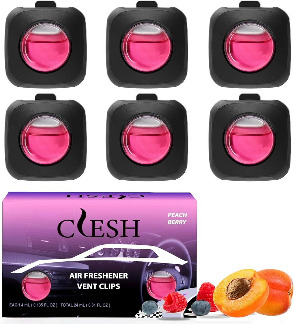 Car Air Fresheners, Peach Berry, 6-Pack, 4ml Each, Car Air Freshener vent clips, Long Lasting Air Freshener, Car Fresheners, Odor Eliminator