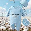 Cute Newborn Unisex Baby 100% Cotton Long Sleeve Onesie Coming Home Outfits,Soft Romper with Mittens & Hat (Blue)