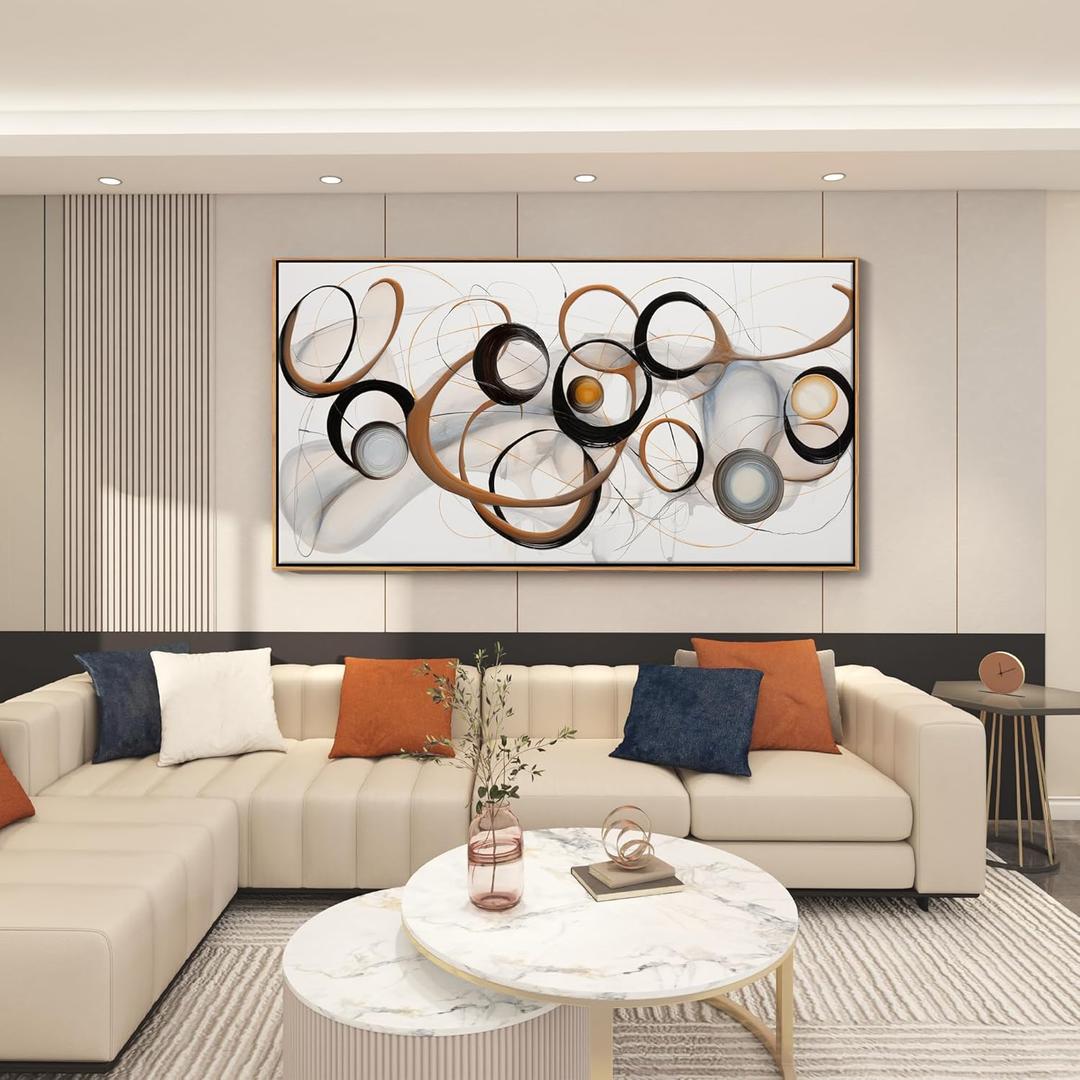 Abstract Wall Art, Modern Framed Canvas Wall Art for Living Room, Large Wood Wall Art Decor, Brown and Black Office and Kitchen Decorations, Bedroom Aesthetic, Modern Painting Print 2040