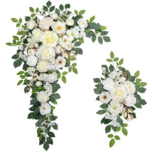 Wedding Arch Flowers, Artificial Flower Arch Decor, 2pcs Artificial Flower Arrangement for Wedding Decor Reception Backdrop Floral Decorations (White)