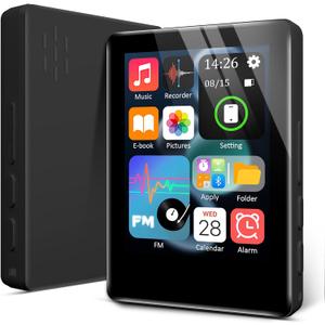 Portable MP3 Player with Speaker, Mini Bluetooth 5.2 MP3 Player with Headphone Jack,Independent Volume Control, FM Radio,Voice Recorder Expandable 512GB(Black)