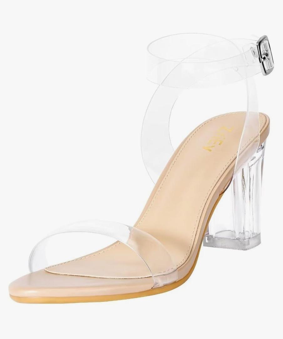 ZriEy Women's Clear Heels Chunky Block Mid High Heeled Sandals Open Toe Transparent Ankle Strap Dress Pump Shoes for Women in Daily Wear Party Wedding