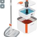 Mop and Bucket Set, Spin Mop with Self Seperates Dirty Water System, Square Mops for Floor Cleaning, 360 Rotating Foldable Standing Mop Head, Versatile Mops for Walls (Mop Bucket with 2 Pads)