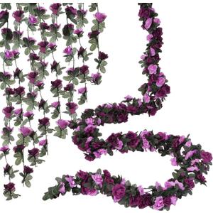 10 Pcs 82FT Flower Garland, Artificial Rose Garland Flowers Plants Fake Flower Hanging Rose Ivy, Birthday Party Valentine's Day Wedding Wall Arch Decor, Purple