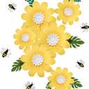 Fullhawl 19 Pcs Daisy Bee Cutout Bulletin Board Decorations 3D Daisy Paper Flower Wall Decor Bee Party Supplies 13 Flowers with Leaves 6 Cutout for Birthday Bridal Wedding Classroom Craft(Yellow)