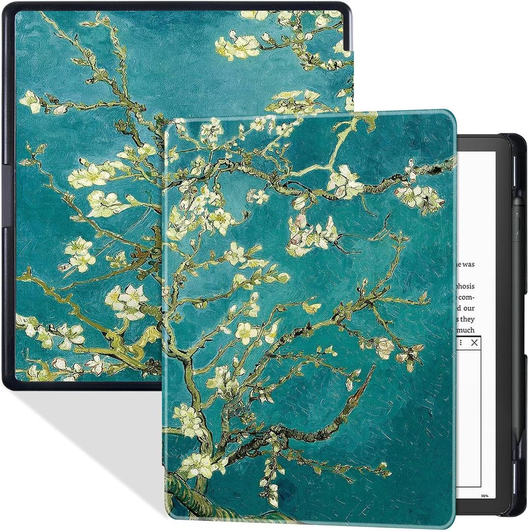 Case for 10.2" Kindle Scribe 2022/2024 Tablet - Slim Lightweight PU Leather Book Folio Cover with Pen Holder & Auto Sleep/Wake (Apricot Blossom-1)
