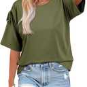 Dokotoo Women's Casual Summer Tops Crew Neck Short Sleeve Drawstring T Shirts Basic Tee Tunic Blouses (Green, XL)