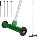 Lawn Thatch Rake, 15-Inch Steel Dethatching Tool, Adjustable 0-15 Angle and 38-68 Inch Length, Heavy-Duty Yard Rake for Dead Grass Removal and Lawn Care (Green)