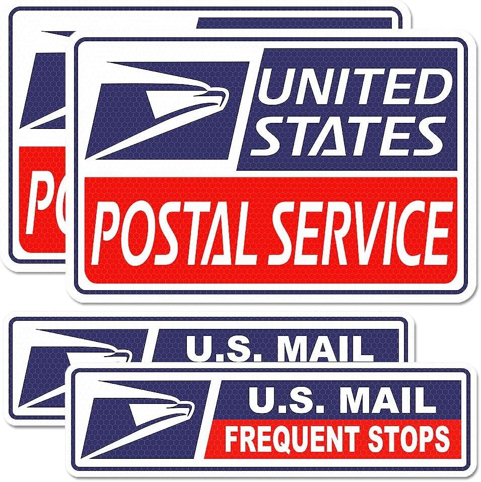 4PCS Rural Mail Delivery Magnetic Signs for Vehicles,Reflective U.S. Magnetic Car Signs with Frequent Stop Sign,Universal Magnetics Bumper Stickers Mail Carrier Accessories