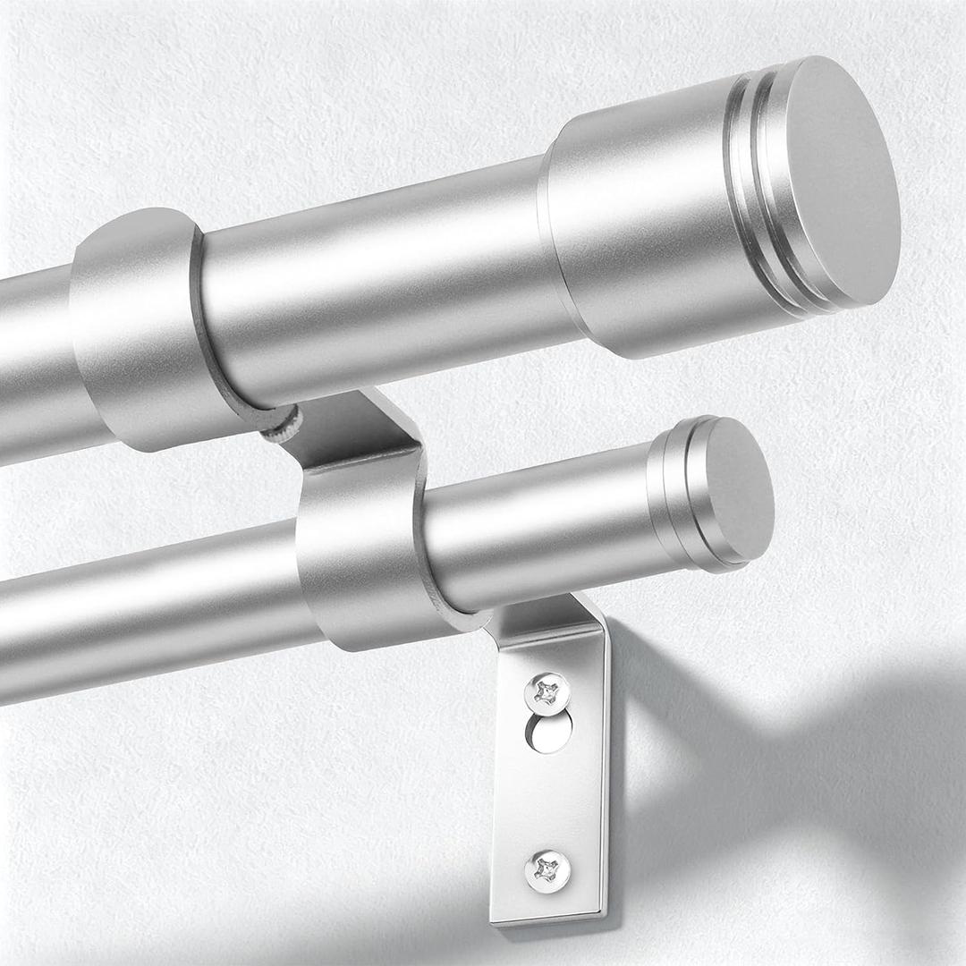 USFOOK Double Curtain Rods for Windows 66 to 120 Inch, Silver