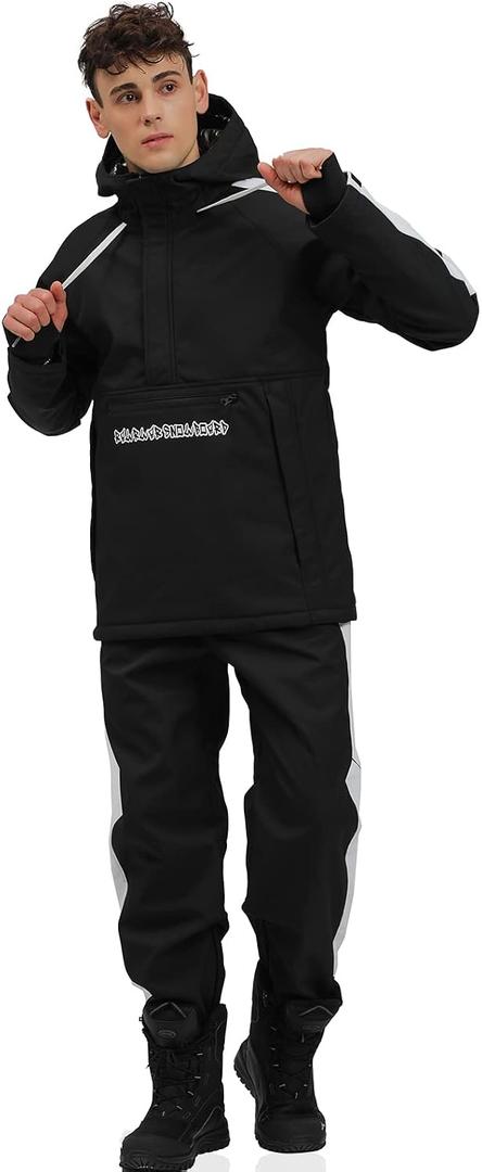 Men's Ski Jacket and Pants Set Waterproof Ski Suits Windproof Insulated Snowsuit Hooded Snowboard Jacket for Winter Sports XL