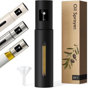 KIVY Glass Oil Sprayer for Cooking Precise Oil & Vinegar Spray Bottle Oil Mister Spray Bottle for Food Includes Funnel Perfect for Cooking & Air Fryer (Black)