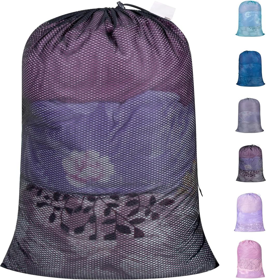 2 x Polecasa Heavy Duty Diamond Mesh Laundry Bag, 24x36", Black Extra Large Laundry Hamper Bag, Holds 2-3 Loads, Tear Resistant Mesh, Breathable Design, Drawstring Closure
