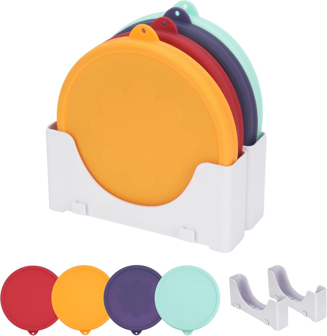 4 Cup Silicone Lid & Lid Organizer - 4 Pack Replacement Lids for Pyrex 7201-PC Glass Bowls and Anchor Hocking 4 Cup Glass Bowls & 2 Pack Adjustable Organizers for Kitchen Cabinet Storage