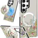 Lotadilo Cute Case for Samsung Galaxy S25 Ultra for Women Girls - Funny Wild Floral Design Compatible with Magsafe Magnetic Ring Holder Kickstand Fashion TPU Phone Covers