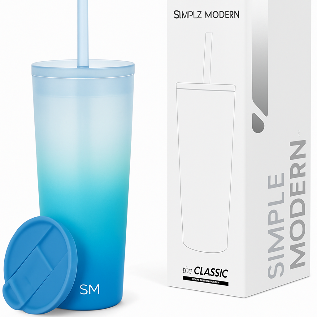 Simple Modern Insulated Tumbler with Lid and Straw | Iced Coffee Cup Reusable Stainless Steel Water Bottle Travel Mug | Gifts for Women Men Her Him | Classic Collection | 24oz