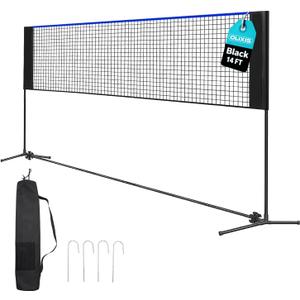 OLIXIS Portable Badminton Net, 2-5 FT Height Adjustable Volleyball Net, Badminton Net with Carry Bag, Volleyball Net, Pickball Net, Backyard Game Indoor Outdoor Use, 14FT