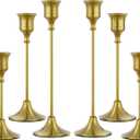 FSyueyun 6 Pcs Brass Candle Holders, Elegant Metal Taper Candle Holders Set, Modern Candlestick Holders for Table Centerpiece, Fireplace Mantel, Wedding, Christmas Home Decor and Housewarming Gift