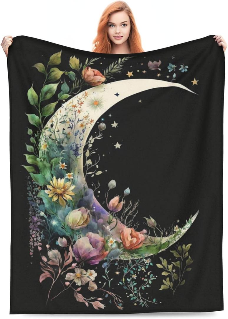 Moon Kids Flower Throw Blanket for Boys & Girls - Moon Phases Space Theme Blanket - Fleece Throw - College Dorm Sofa Couch Living Room Bed Camping Travel - 60"x50"