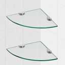 Glass Corner Shower Shelves, Tempered Floating Glass Shelves Wall Mount, Shower Caddy Organizer, Bathroom Corner Shelf with Zinc Alloy Brackets for Bathroom, Kitchen, Living Room, 9.8" x 9.8", 2 Pack