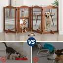 beeNbkks Freestanding Pet Gate with Cat Door, Dog Proof Cat Gate, Indoor Dog Gates for The House Doorways Stairs, Metal Mesh Wooden Small Animal Pet Barrier with Walk Through Door and Support Feet