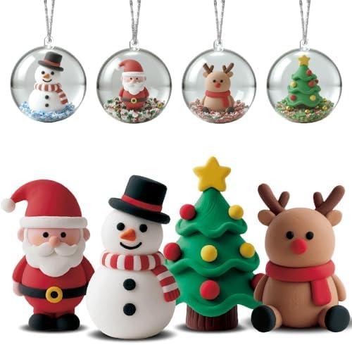 VKTEN Christmas Stocking Stuffer for Kids – Air Dry Clay Kit with 4 Cups, 4 Acrylic Balls with Chain, 8 Tools & Tutorials – DIY Holiday Ornaments & Crafts Gift for Boys & Girls