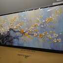 Hand-Painted Plum Blossom Oil Painting for Living Room, Framed White and Yellow Flower Canvas Wall Art for Bedroom, 3D Modern Floral Wall Decor Office Home Decor Ready to Hang 24x56 inches