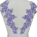 Handmade Rhinestones on lace Applique Sewing Beads Sequins Trim Patches for Wedding Dress Accessories 1 Pair/Bag (Violet)