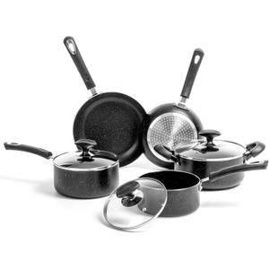 8 Piece Pots and Pans Set Non Stick, Non Stick Kitchen Cookware Set with 20cm & 26cm Frying Pans and 16cm, 18cm Saucepans with Lids and 20cm casserole pot with lid, Induction Compatible Pots,Black, 8 pcs Set