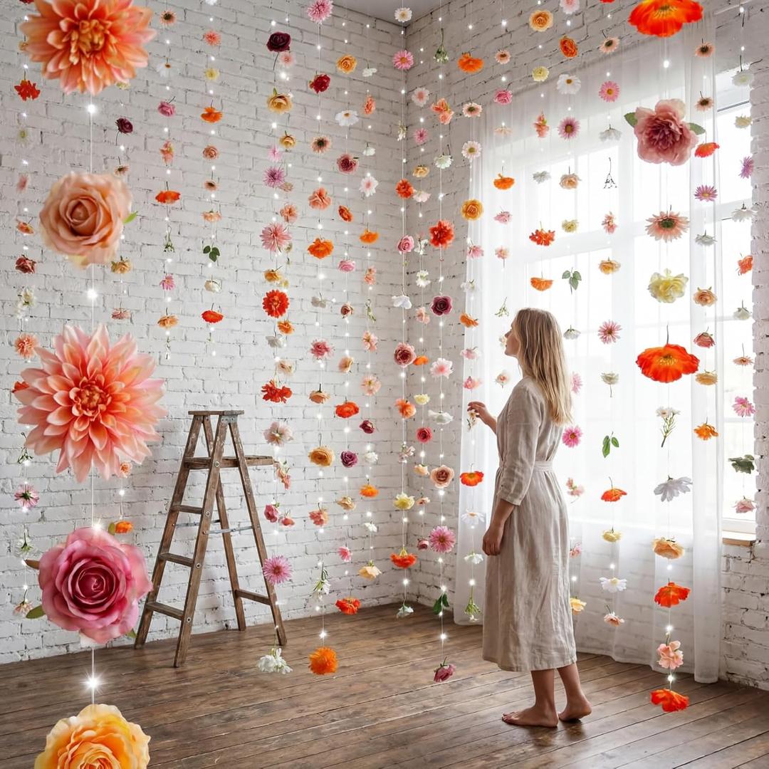 6 Pcs 35.4ft Hanging Flowers Garlands Backdrop Lighted Floating Fake Wildflower Vines LED Floral Garland Ceiling for Spring Wedding Bridal Shower Birthday Graduation Party(Vivid,Multicolor)