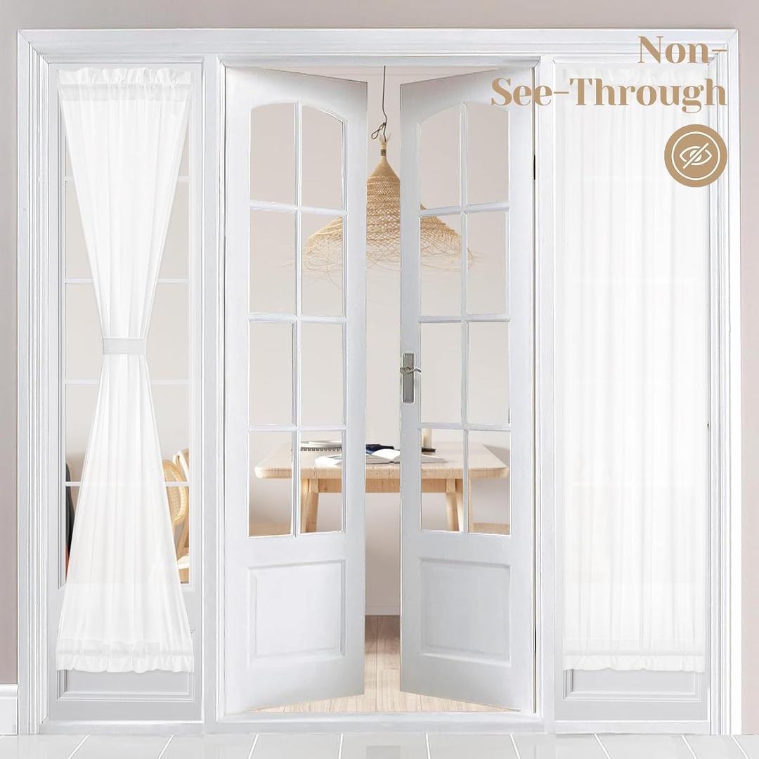 HOMEIDEAS Non-See-Through Sidelight Curtains for Front Door 2 Panels, Privacy Semi Sheer Door Window Curtains, Rod Pocket Light Filtering French Door Curtains with Tieback, (White, 26W X 72L)