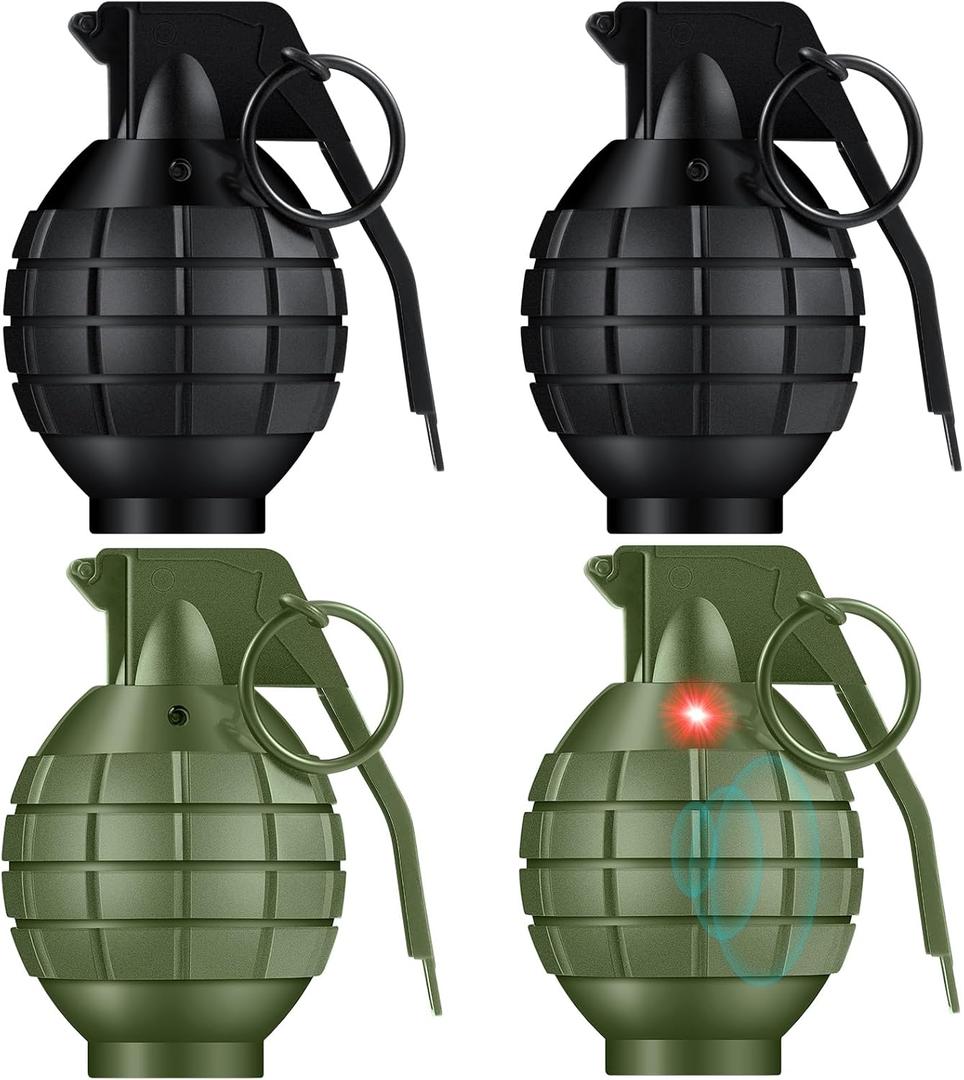 Sratte 4 Pcs Toy Hand Grenades with Realistic Sound Effects and Flashing Light, Plastic Fake Grenades Military for Army Role Play Prop (Green,Black)